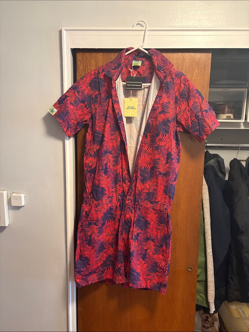 Men's Hybrid Shorts in Red & Navy Tropical Print